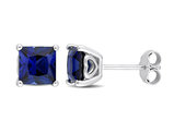 2.68 Carat (ctw) Lab-Created Princess Blue Sapphire Solitaire Earrings in Sterling Silver (6mm)